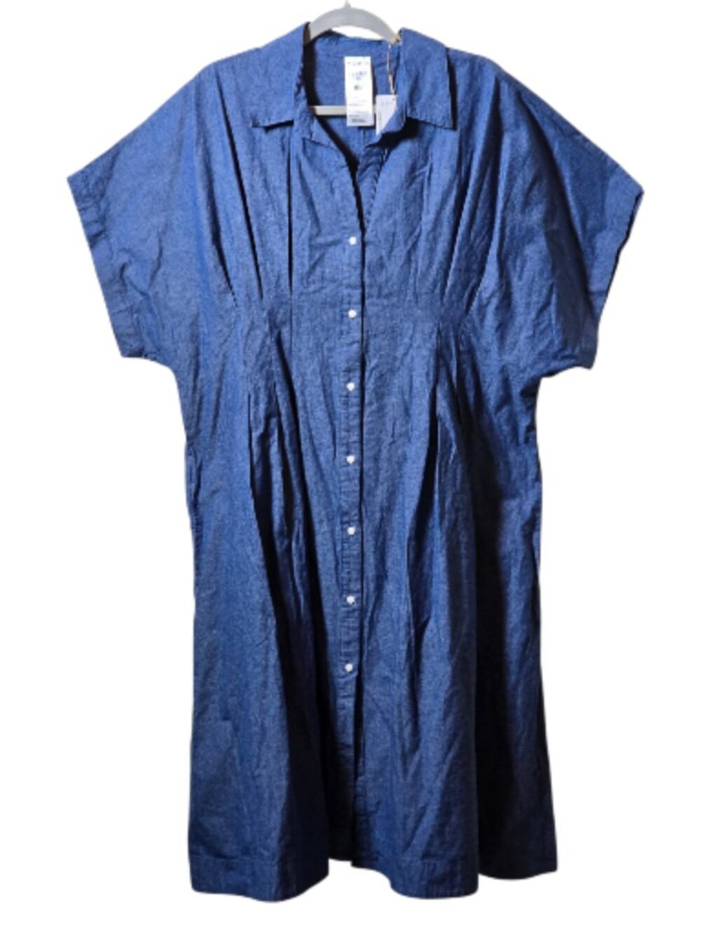Serra NWT 100% Cotton Chambray Shirt Dress XL Blue Button Front Pockets Midi